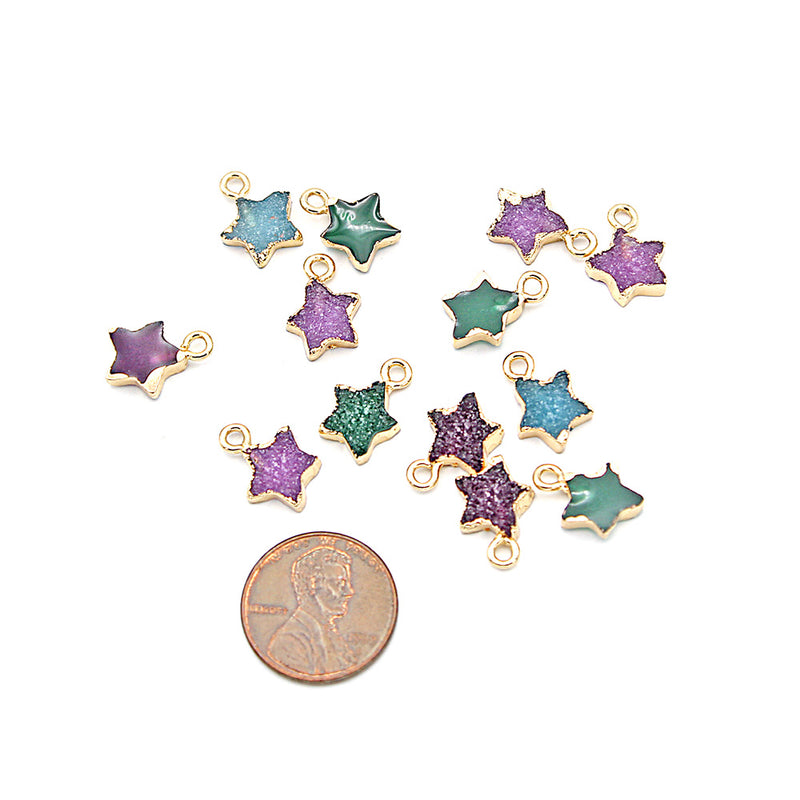 2 Assorted Star Druzy Gold Tone Resin Charms - K384