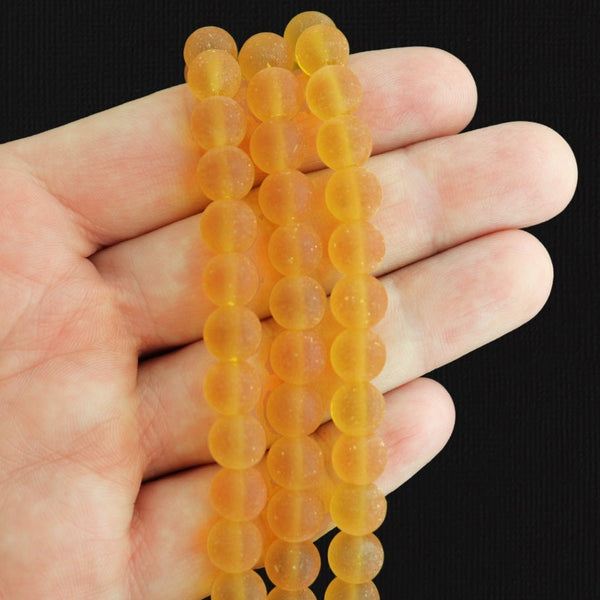Round Cultured Sea Glass Beads 8mm - Frosted Yellow - 1 Strand 24 Beads - U243