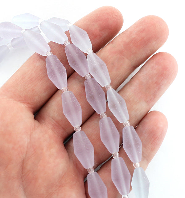 Bicone Cultured Sea Glass Beads 17mm x 8mm - Frosted Lavender - 1 Strand 11 Beads - U139