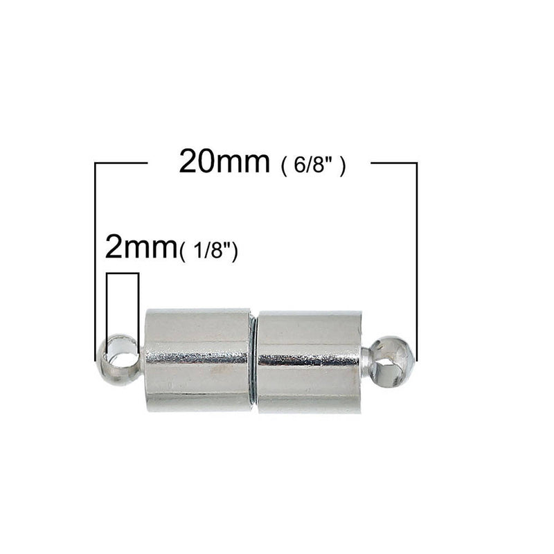 Silver Tone Cylinder Magnetic Clasp 20mm x 6.5mm - 2 Clasps 4 Pcs - FD455