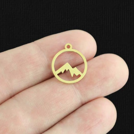 2 Mountain Gold Stainless Steel Charms 2 Sided - SSP501