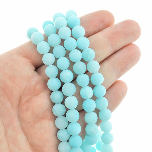 Perles rondes en jade naturel 8 mm - Turquoise givrée - 1 rang 46 perles - BD1337