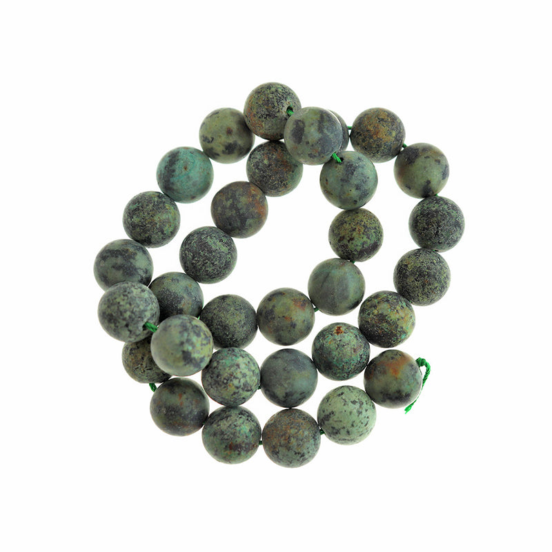 Round Natural African Turquoise Beads 12mm - Frosted Earth Tones - 10 Beads - BD165