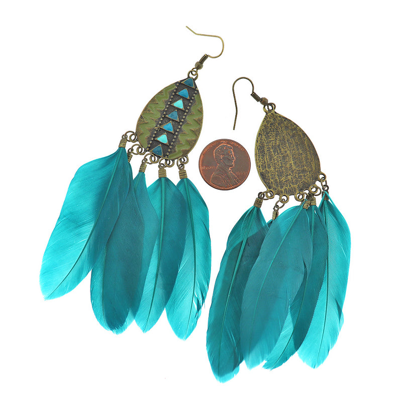 2 Feather Dreamcatcher Earrings - French Hook Style - 1 Pair - Z1222