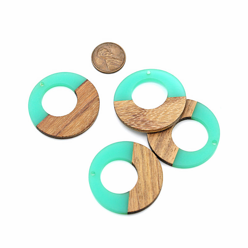 Open Circle Natural Wood and Turquoise Resin Charm 38mm - WP132