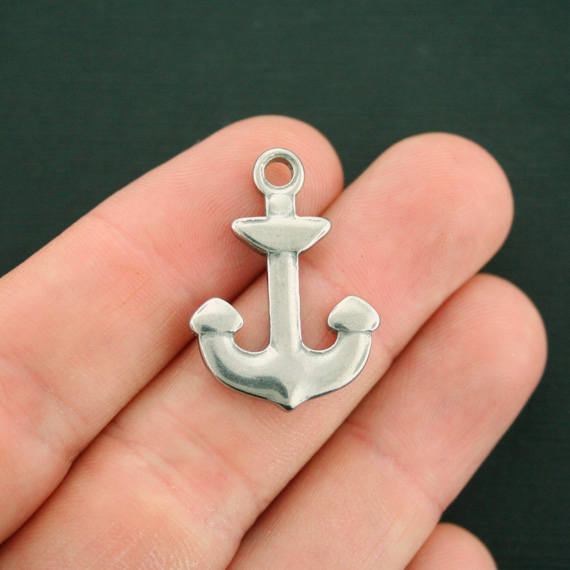 SALE Anchor Charm Silver Tone Stainless Steel 2 Sided -  FD547