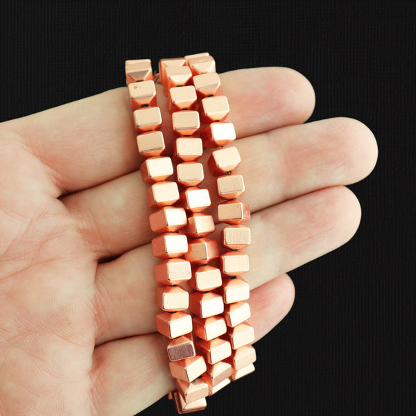 Cube Hématite Perles 6mm x 6mm - Or Rose - 1 Rang 69 Perles - BD1197