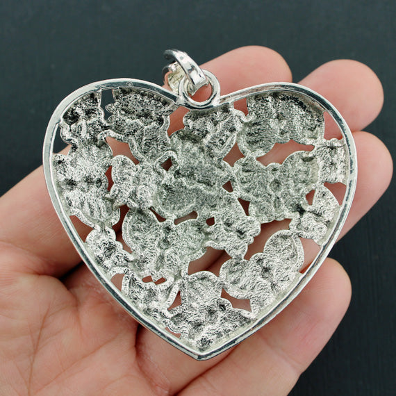 Butterfly Heart Antique Silver Tone Charm - SC3381