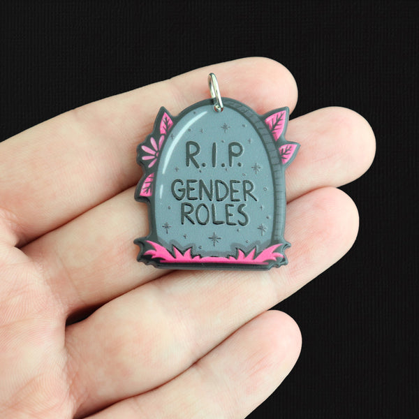 2 Gender Roles Tombstone Acrylic Charms 2 Sided - K653