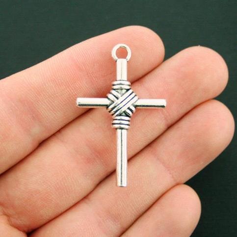 4 Cross Antique Silver Tone Charms 2 Sided - SC6321