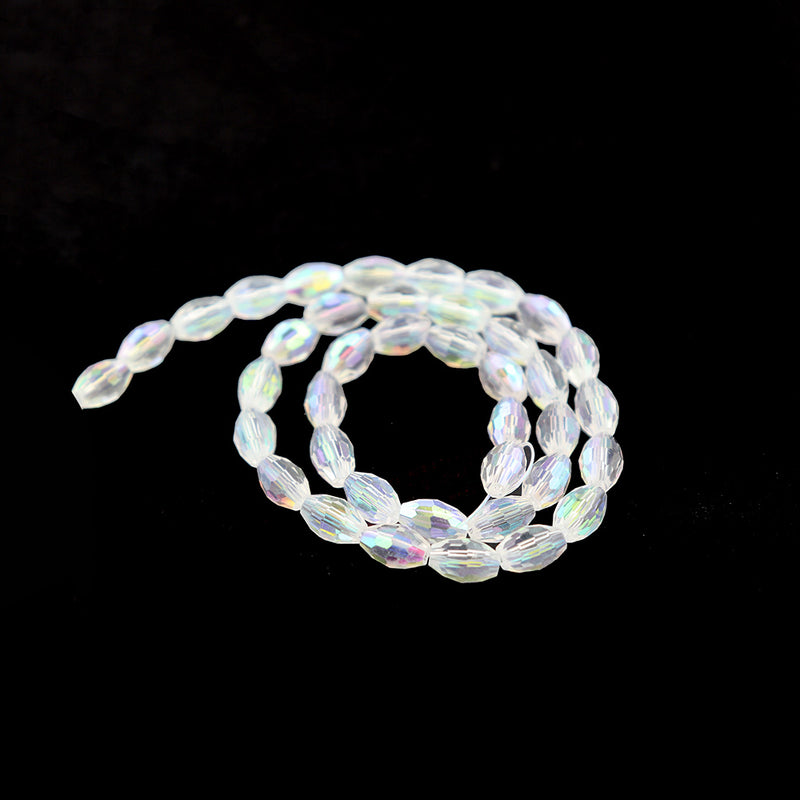 Faceted Oval Glass Beads 8mm x 6mm - Electroplated White - 1 Strand 72 Beads - BD2528