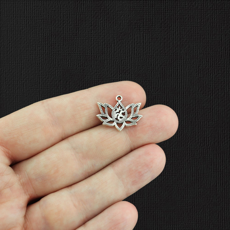 8 Lotus Antique Silver Tone Charms - SC7568