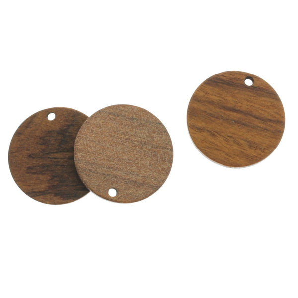 2 Round Natural Walnut Wood Charms 25mm - WP354