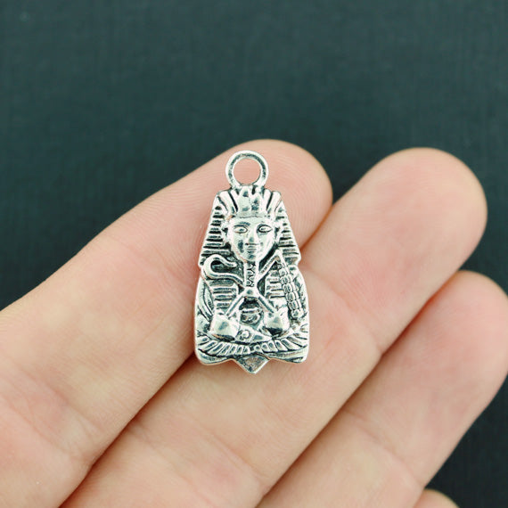 4 Egyptian Pharaoh Antique Silver Tone Charms 2 Sided - SC7684