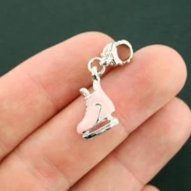4 Ice Skates Silver Tone Enamel Charms 3D - E201