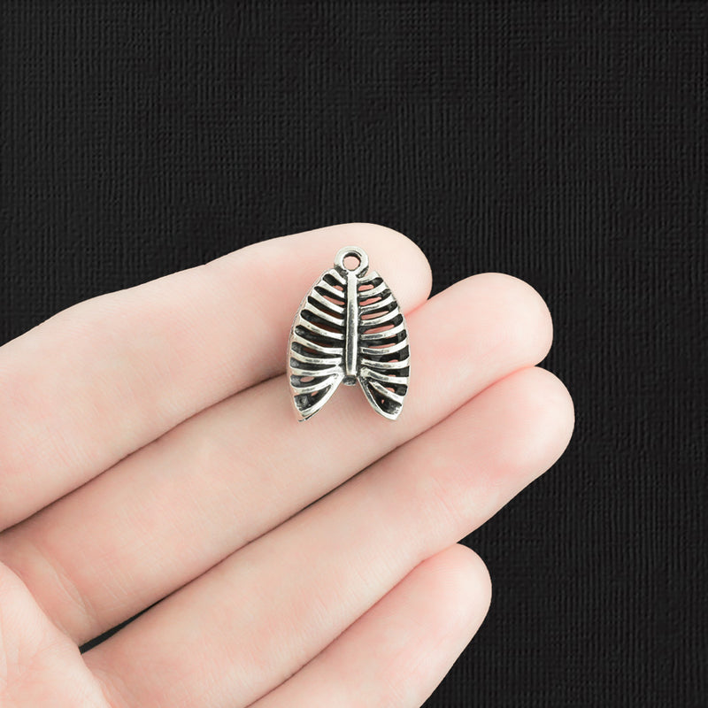 2 Ribcage Bones Antique Silver Tone Charms 3D - SC3800