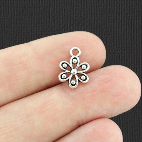 20 Flower Antique Silver Tone Charms - SC3842