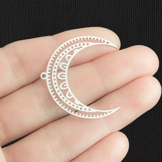 2 Filigree Crescent Moon Stainless Steel Charms 2 Sided - SSP445