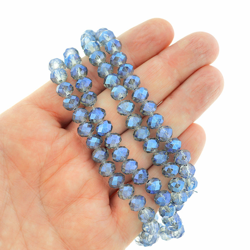 Perles de Verre à Facettes 8mm - Bleu Galvanisé - 1 Rang 70 Perles - BD1972