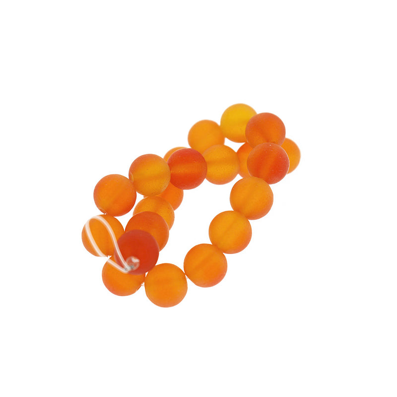 Round Cultured Sea Glass Beads 10mm - Frosted Orange - 1 Strand 19 Beads - U191