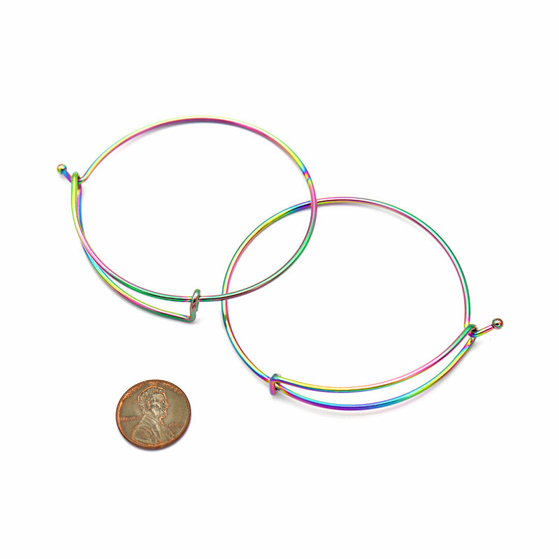 Rainbow Electroplated Stainless Steel Hook Bangle 61mm ID - 1.6mm - 5 Bangles - N632