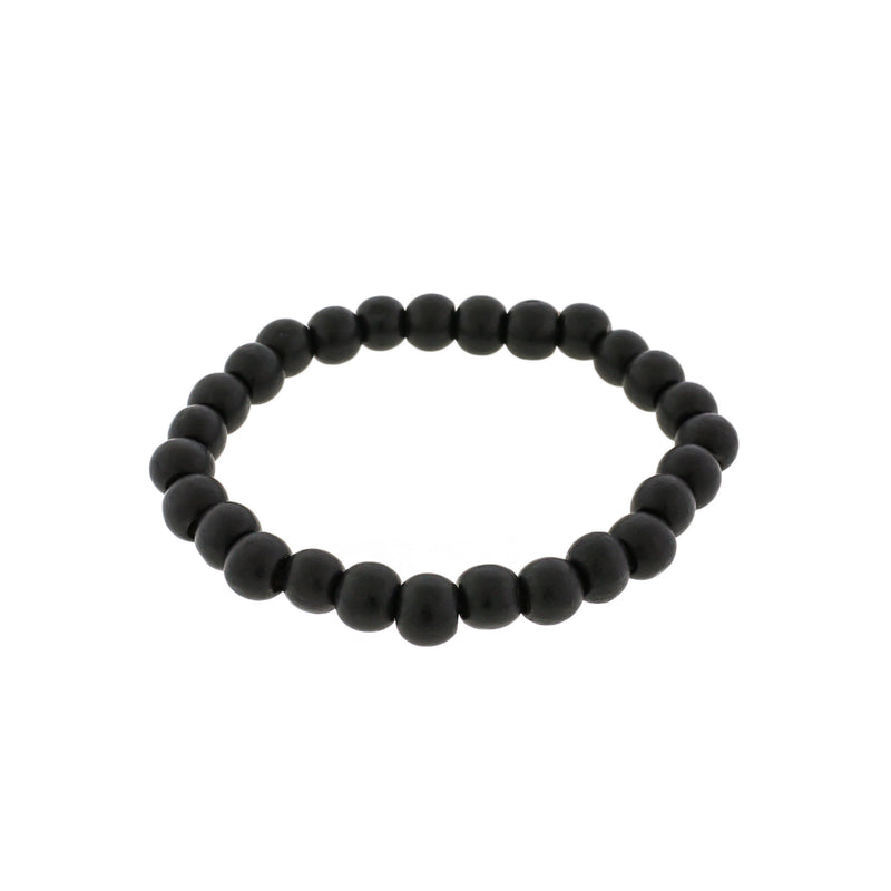 Round Acrylic Bead Bracelet - 8mm - Black - 1 Bracelet - BB196