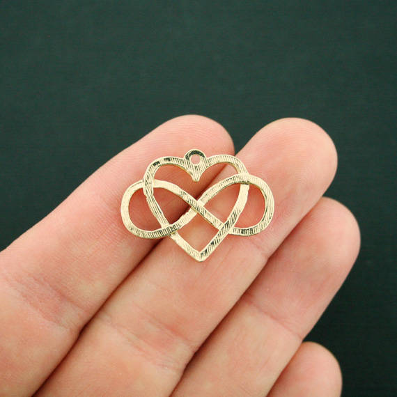 4 Infinity Heart Gold Tone Charms - GC1229
