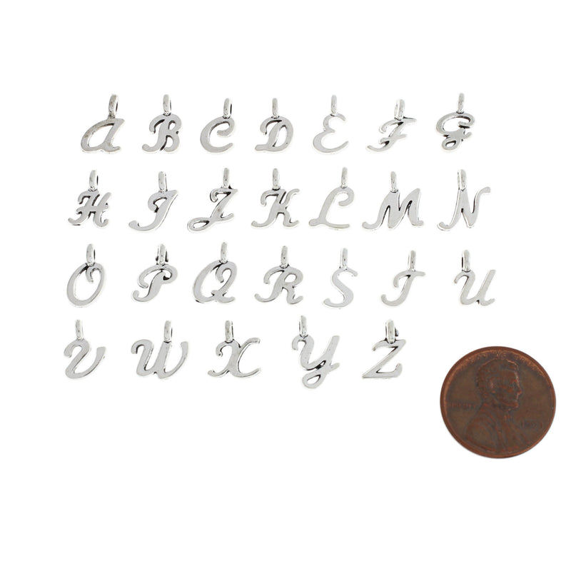 26 Alphabet Cursive Letter Antique Silver Tone Charms - 1 Set - ALPHA3900