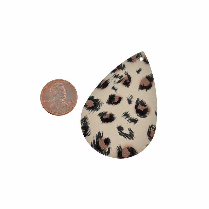 Pendentifs en forme de larme en similicuir - imprimé léopard - 4 pièces - LP015