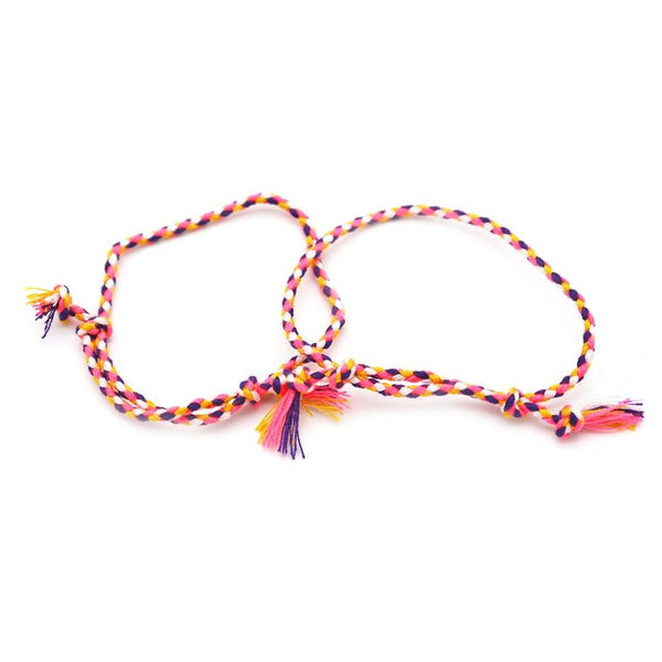 Braided Cotton Bracelets 9" - 1.2mm - Bright Pink and Purple - 2 Bracelets - N726
