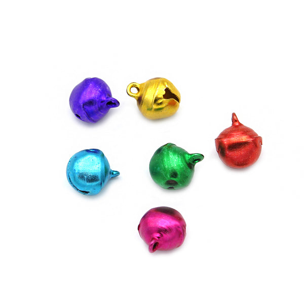25 Jingle Bells Charms in Assorted Metallic Colors 11.5mm 3D - XC125