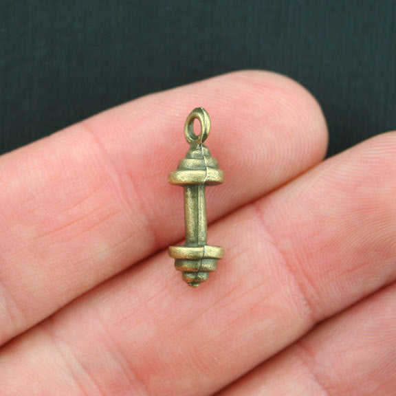 10 Barbell Antique Bronze Tone Charms 3D - BC1060