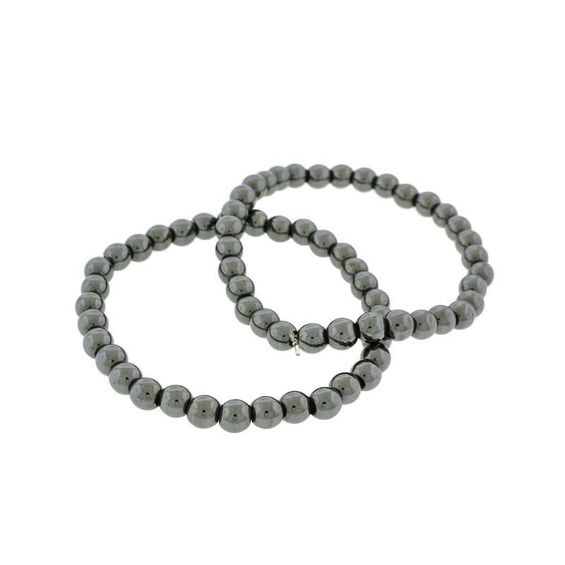 Round Synthetic Hematite Bead Bracelet - 55mm - Electroplated Black - 1 Bracelet - BB044