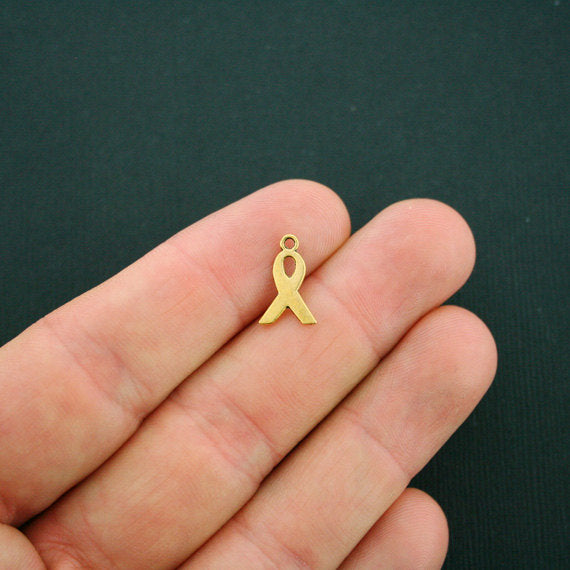 18 Awareness Ribbon Antique Gold Tone Charms - GC223