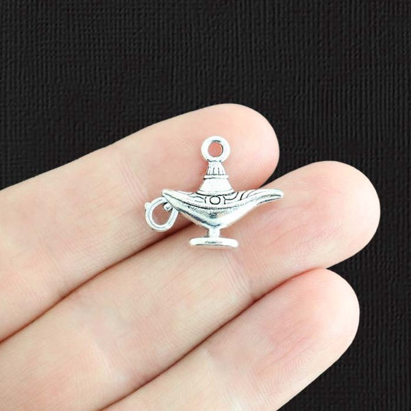10 Genie Lamp Antique Silver Tone Charms 2 faces - SC705