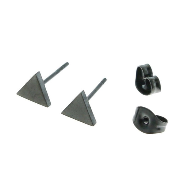 Boucles d'Oreilles en Acier Inoxydable Noir Gunmetal - Clous Triangle - 7mm x 5mm - 2 Pièces 1 Paire - ER026