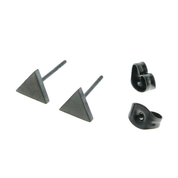 Gunmetal Black Stainless Steel Earrings - Triangle Studs - 7mm x 5mm - 2 Pieces 1 Pair - ER026