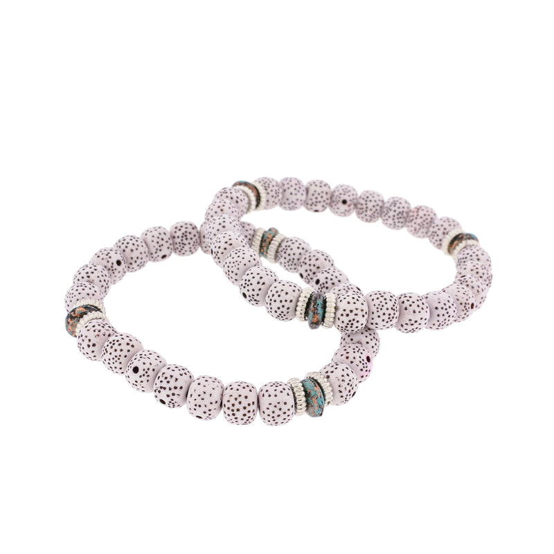 Round Acrylic Bead Bracelets - 53mm - Speckled White - 5 Bracelets - BB052