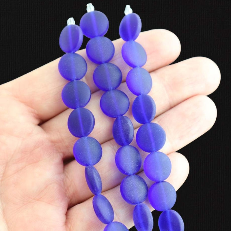 Coin Cultured Sea Glass Beads 12mm - Royal Blue - 1 Strand 8 Beads - U120