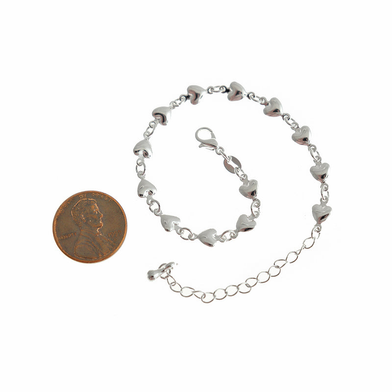 Heart Silver Tone Chain Link Bracelet 6" Plus Extender - 5mm - 1 Bracelet - N282