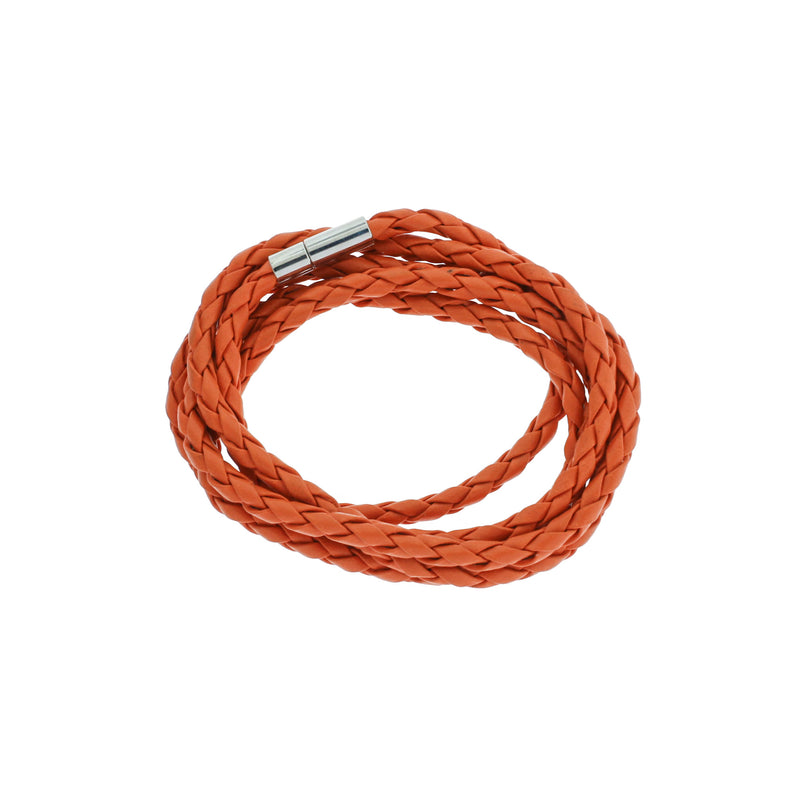 Orange Faux Leather Wrap Bracelet 35.8" - 3mm - 1 Bracelet - N778