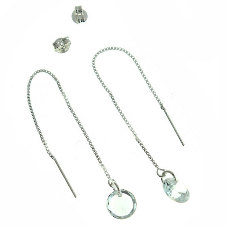 Silver Brass Threader Earring with Cubic Zirconia - 93mm - 2 Pieces 1 Pair - ER579
