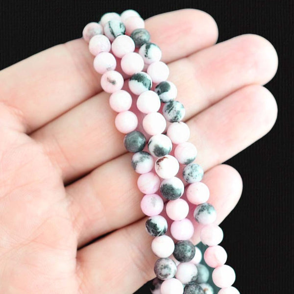 Round Natural Pink Zebra Jasper Beads 6mm - Stormy Greys and Pink - 1 Strand 63 Beads - BD1378