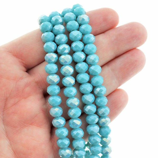 Perles de Verre Rondelles à Facettes 8mm x 6mm - Bleu Galvanisé - 1 Rang 70 Perles - BD2583