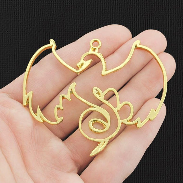 2 Dragon Outline Gold Tone Charms - GC1001