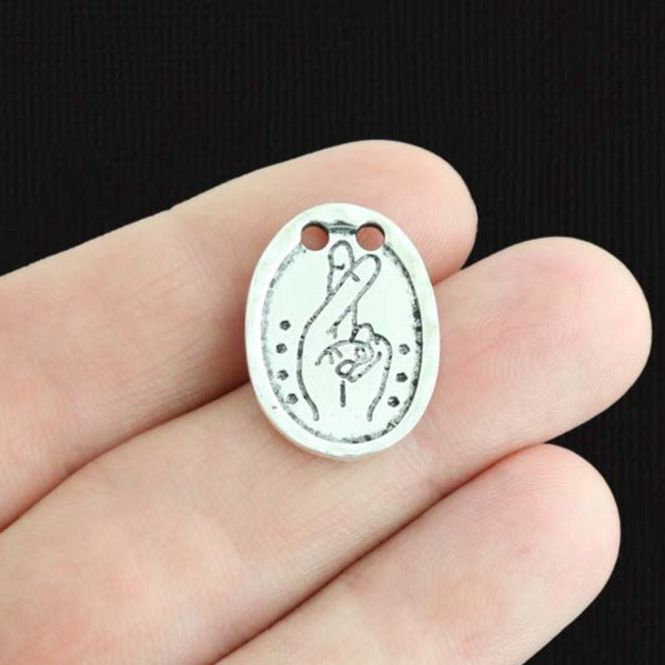 4 Fingers Crossed Connector Antique Silver Tone Charms - SC2318