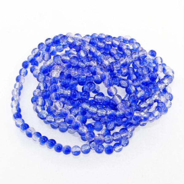 Round Glass Beads 5mm - Bright Blue and Clear Crackle - 35 Beads - BD1376