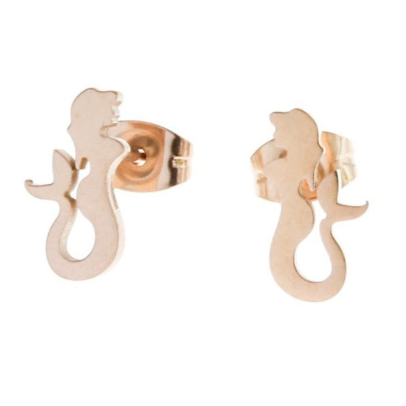 Rose Gold Stainless Steel Earrings - Mermaid Studs - 12mm x 6mm - 2 Pieces 1 Pair - ER192