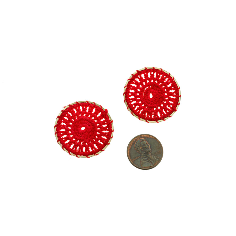 SALE 4 Red Woven Lace Gold Tone Pendants - TSP218-F