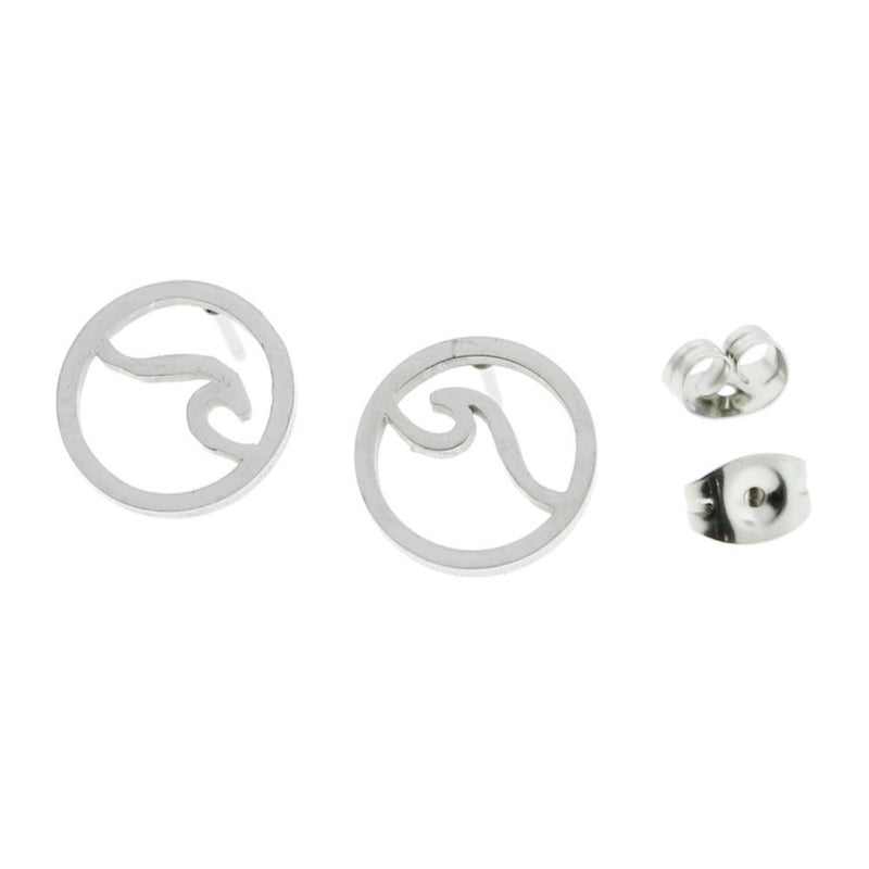 Stainless Steel Earrings - Wave Studs - 12mm x 12mm - 2 Pieces 1 Pair - ER033